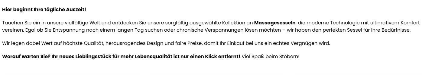 Massagesessel Shop Überschrift