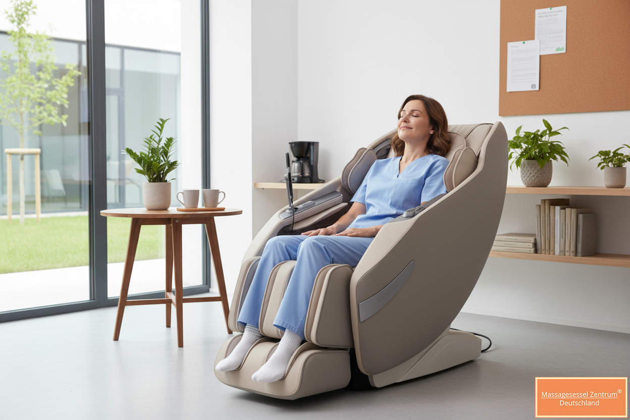 Massagesessel für Zahnärzte - Arzt liegt entspannt im Massagesessel